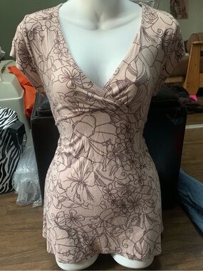 George Blush Pink Floral V‑Neck Short Sleeve Tunic